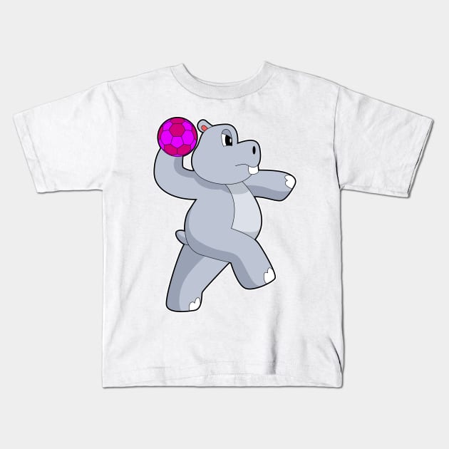 Hippo Handball player Handball Kids T-Shirt by Markus Schnabel